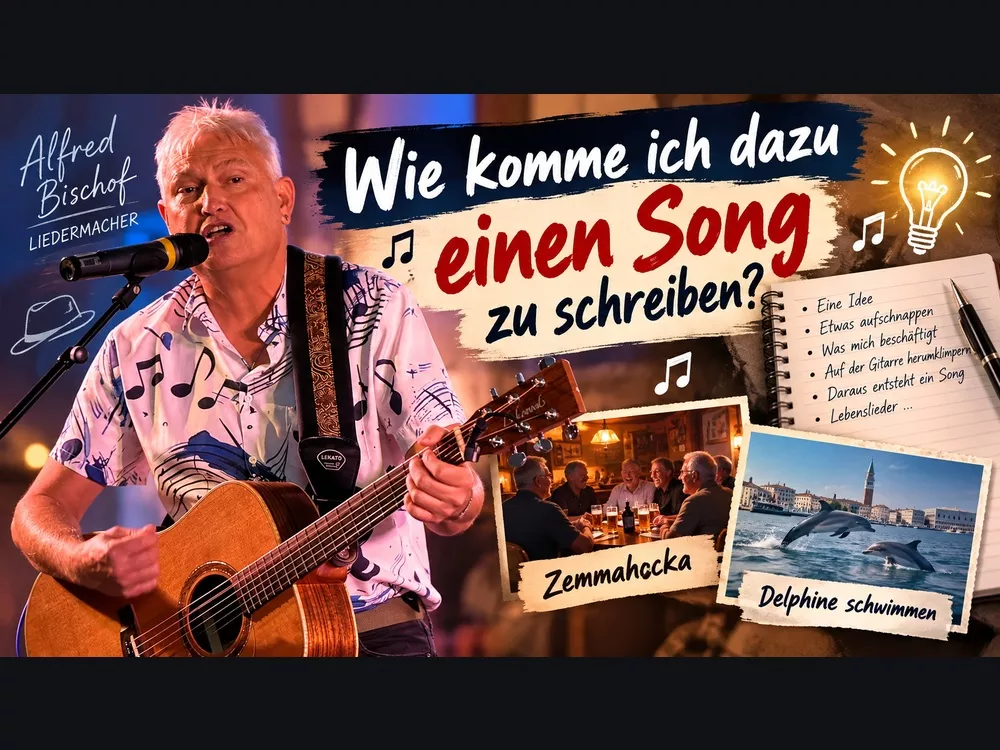 Alfred Bischof mit Gitarre, mit und ohne schwarzen Hut – Podcastfolge „Warum trage ich einen schwarzen Hut?“